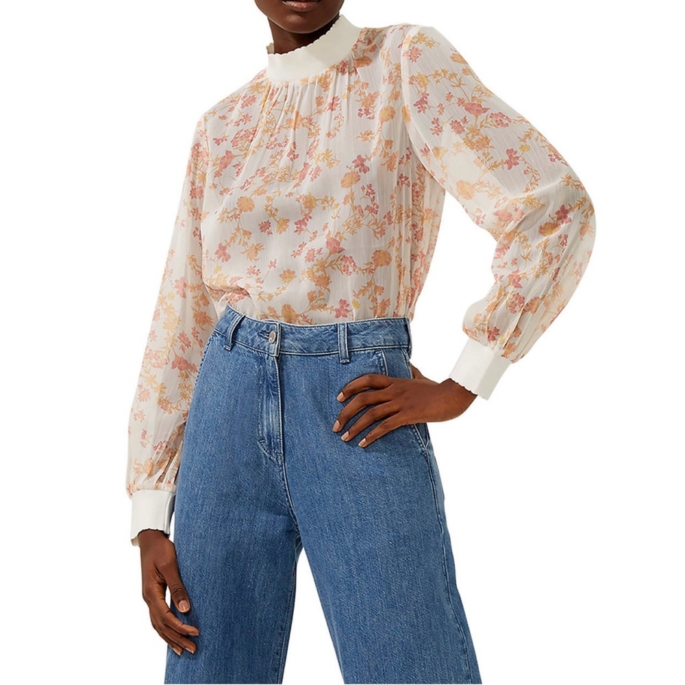 French Connection Diana Crinkle Blouse in Floral Classic Cream Top 10